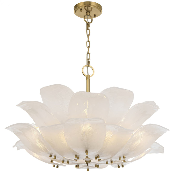 Telbix Monte 12-Light Floral Pendant with Frosted Glass Leaf Motif | Brass