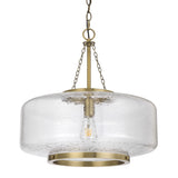 Telbix Mornet Textured Glass Drum Pendant with Modern Luxe Satin Gold Accents | Large