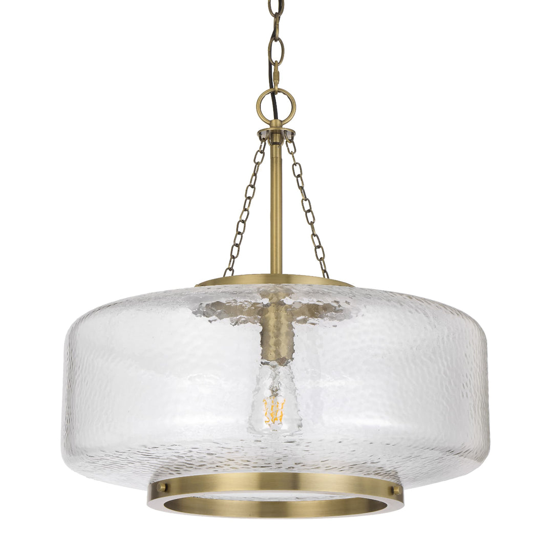 Telbix Mornet Textured Glass Drum Pendant with Modern Luxe Satin Gold Accents | Large