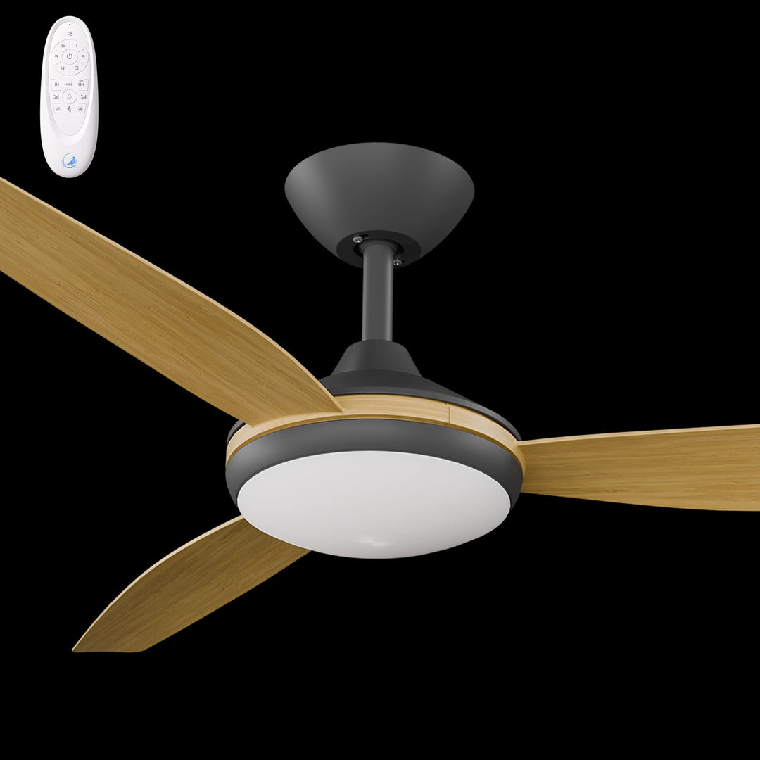 Calibo Condor 52" DC Smart Ceiling Fan with LED Light and Remote Control | Black and Bamboo