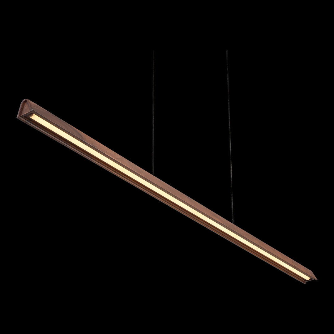 Calibo Avocent 1500mm Slim Timber Triangular Edge LED Linear Pendant | Walnut with Black