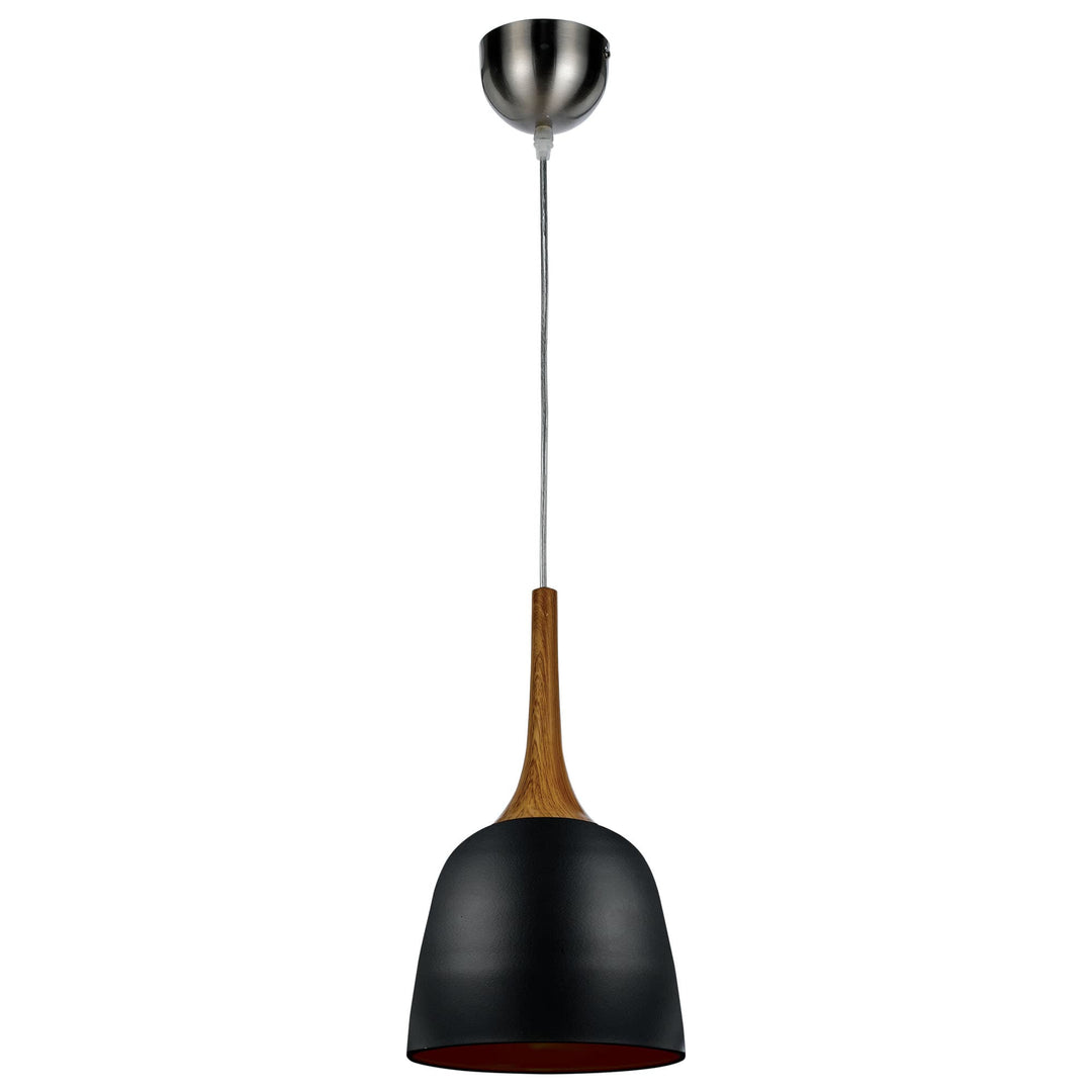 Telbix Polk Black Shade With Oak Pendant Light (E27) | Small
