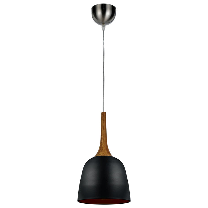 Telbix Polk Black Shade With Oak Pendant Light (E27) | Small