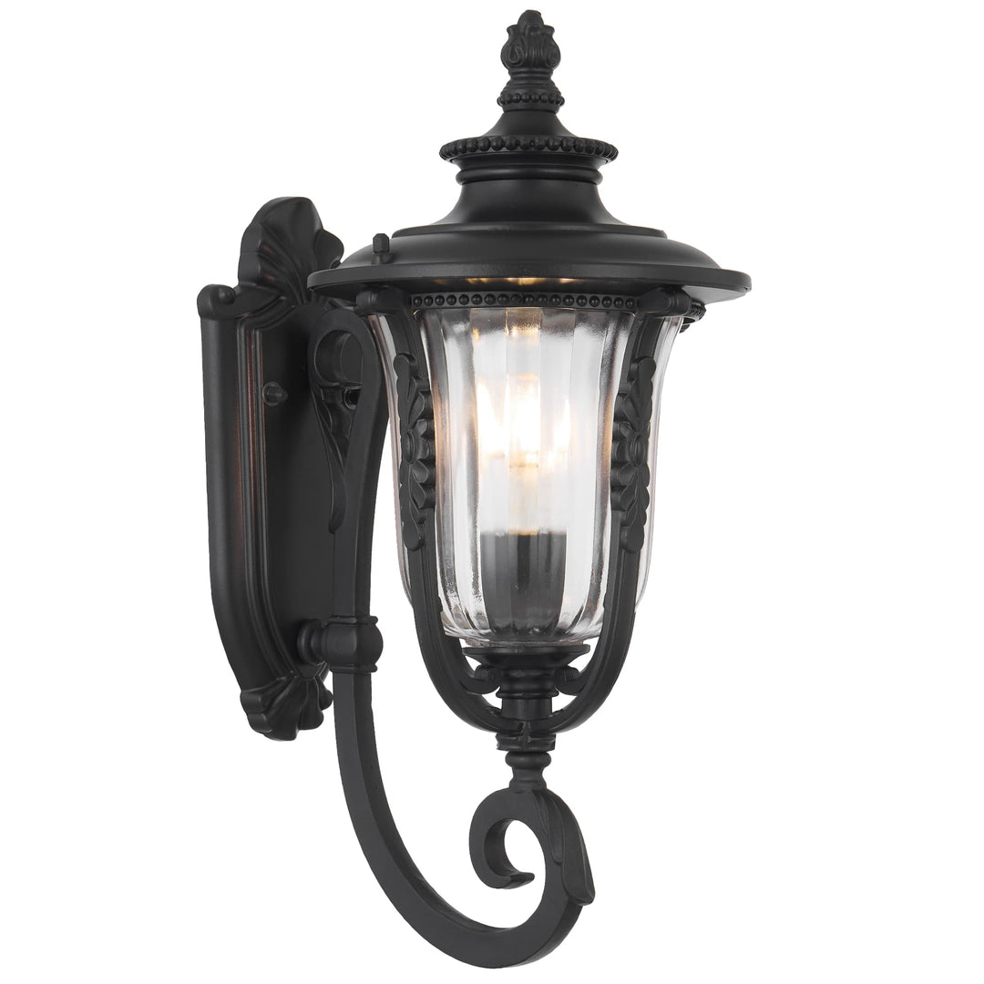 Telbix Ramiro Classic Lantern-Style Outdoor Wall Light with Textured Glass | Black