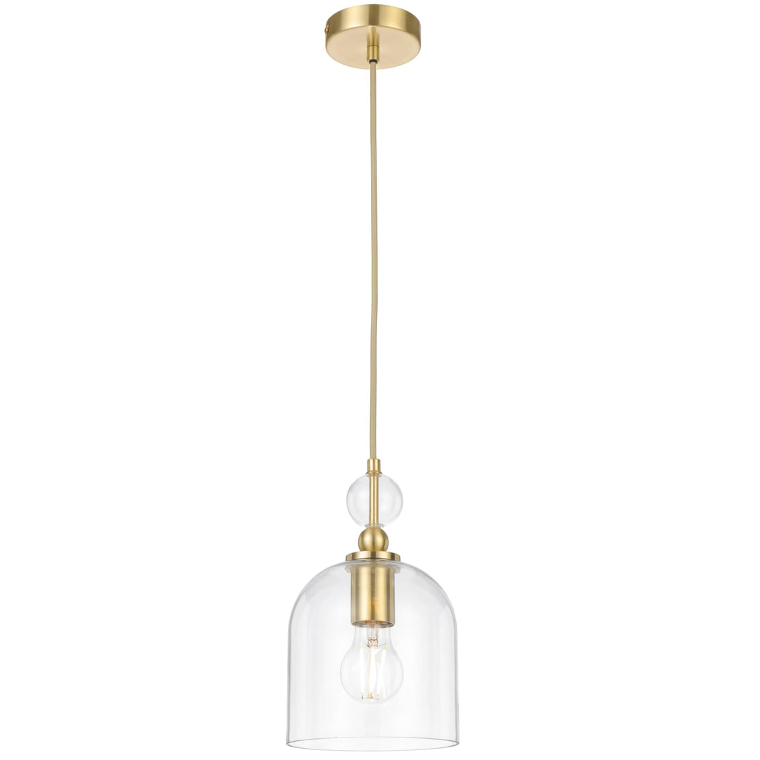 Telbix Rotif Classic Pendant with Clear Glass Dome and Brass Accents | Brass