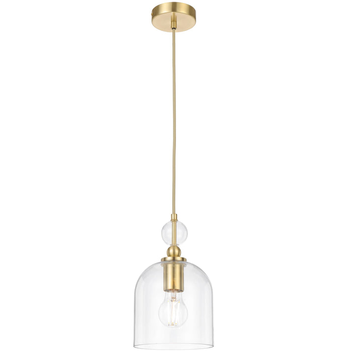 Telbix Rotif Classic Pendant with Clear Glass Dome and Brass Accents | Brass