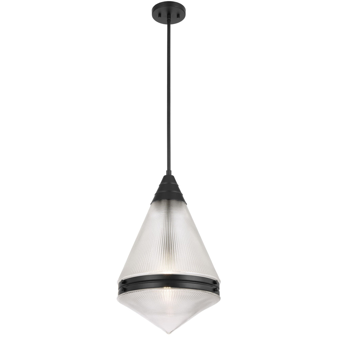 Telbix Harnon Modern Glass Pendant Light with Textured Cone Shade | Black