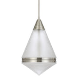 Telbix Harnon Modern Glass Pendant Light with Textured Cone Shade | Nickel