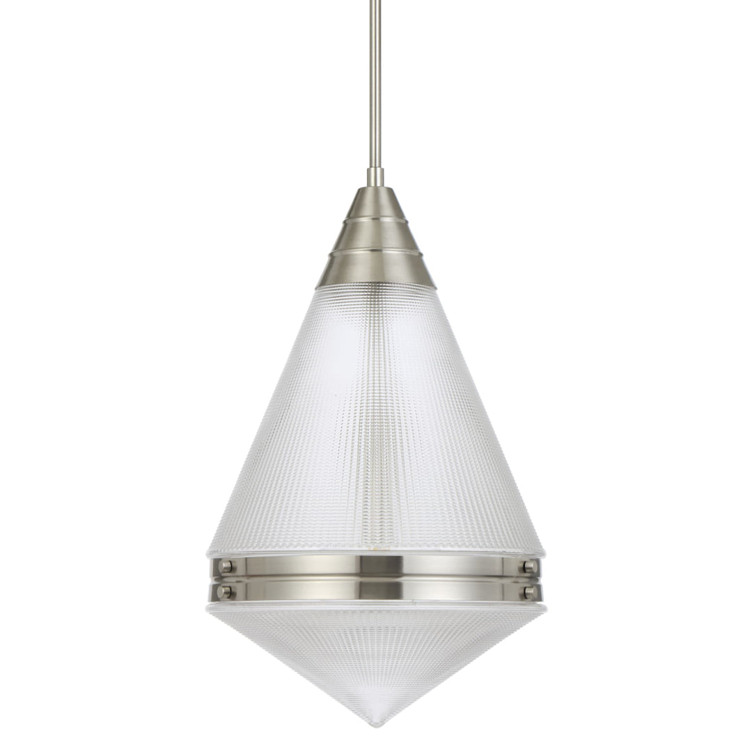 Telbix Harnon Modern Glass Pendant Light with Textured Cone Shade | Nickel