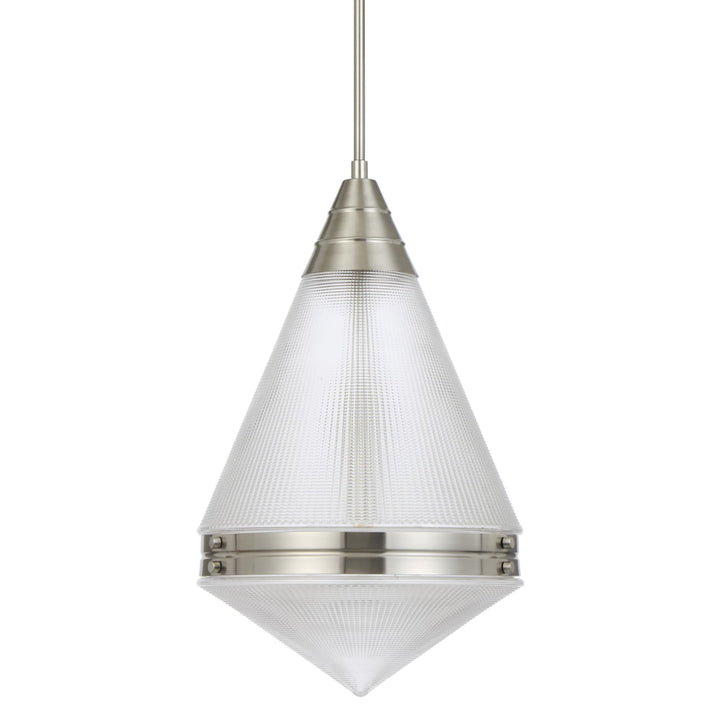 Telbix Harnon Modern Glass Pendant Light with Textured Cone Shade | Nickel