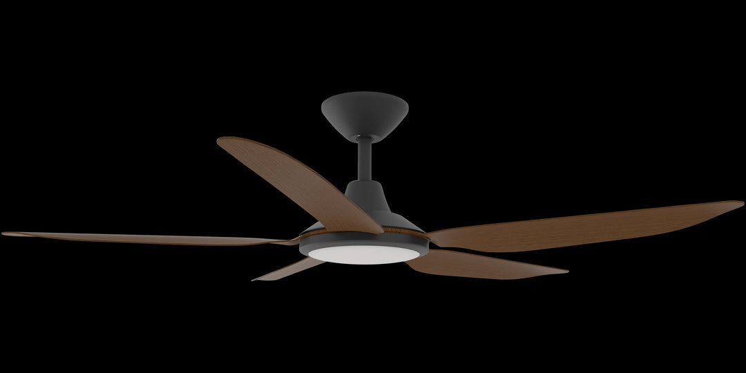 Calibo Storm 52" (1320mm) 5 Blade 18W Tricolour LED Light Indoor/Outdoor DC Ceiling Fan & Remote | Black & Koa
