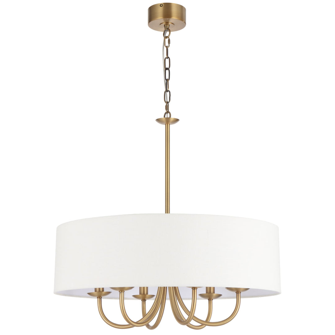 Telbix Shiron Soft Fabric Drum Shade 6 Light Pendant | Brass
