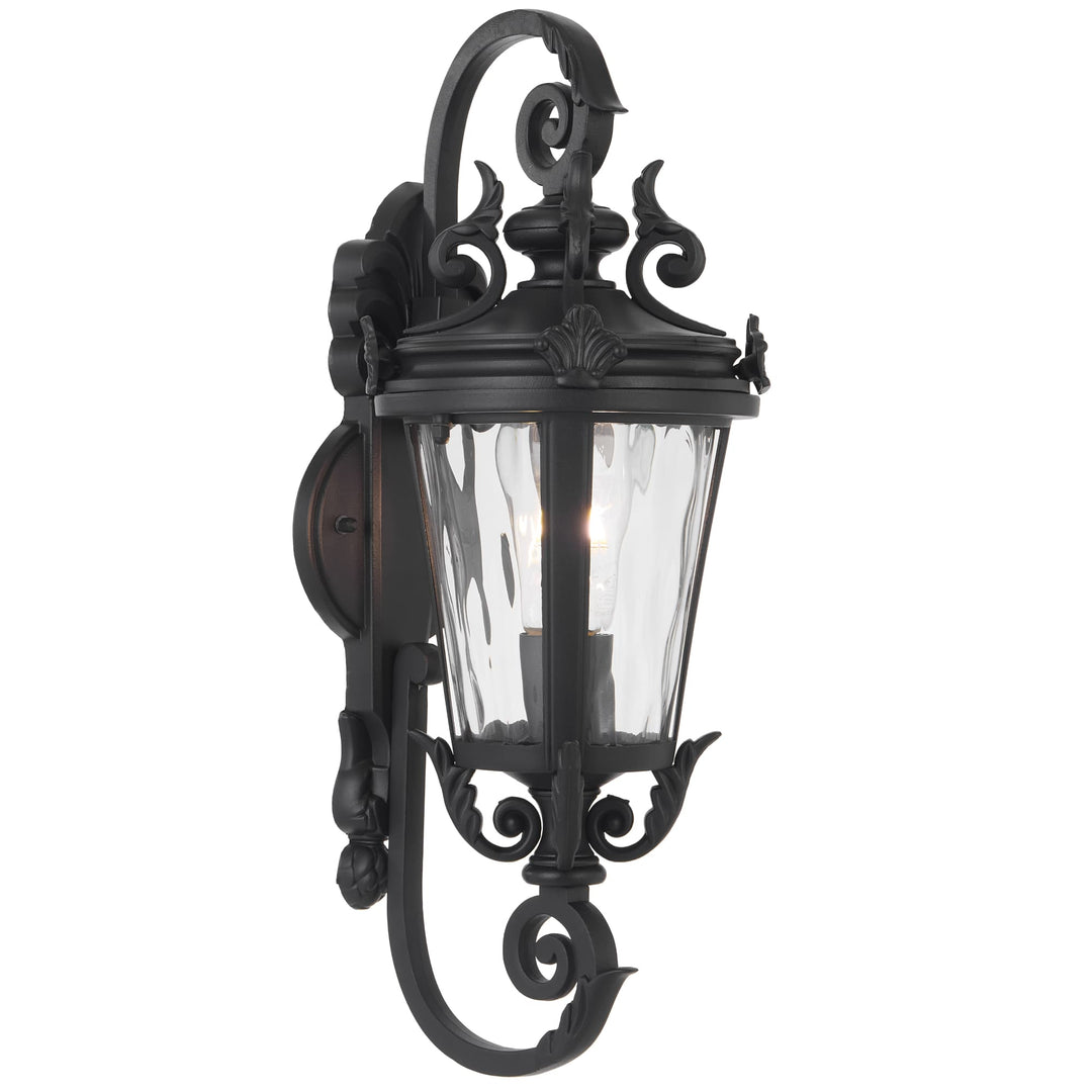Telbix Pedral Classic Lantern-Style Outdoor Wall Light with Textured Glass | Black