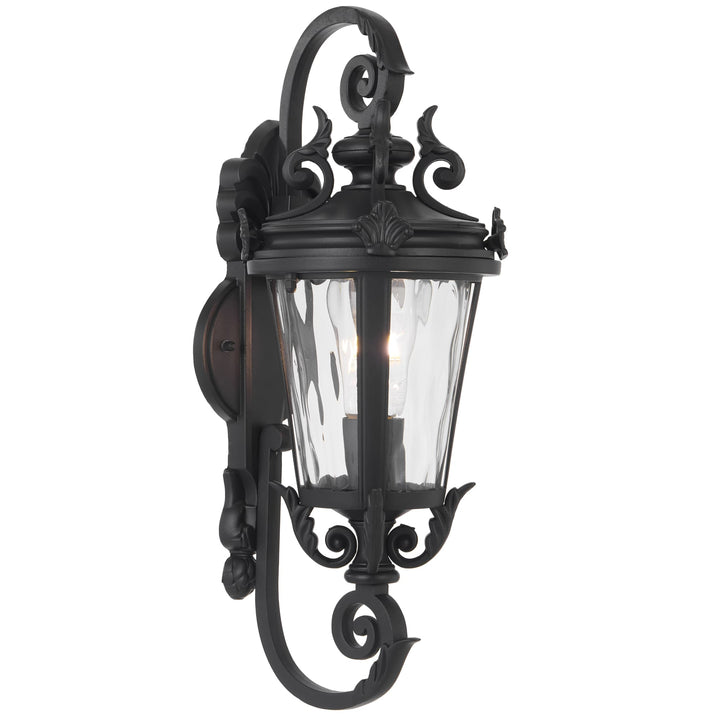 Telbix Pedral Classic Lantern-Style Outdoor Wall Light with Textured Glass | Black