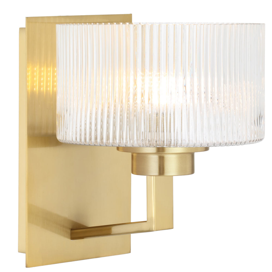Telbix Moreno II Modern Drum Wall Light with Ribbed Glass Shade | Antique Gold