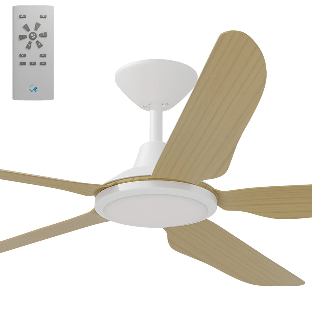 Calibo Storm 56" (1430mm) 5 Blade 18W Tricolour LED Light Indoor/Outdoor DC Ceiling Fan & Remote | White & Bamboo