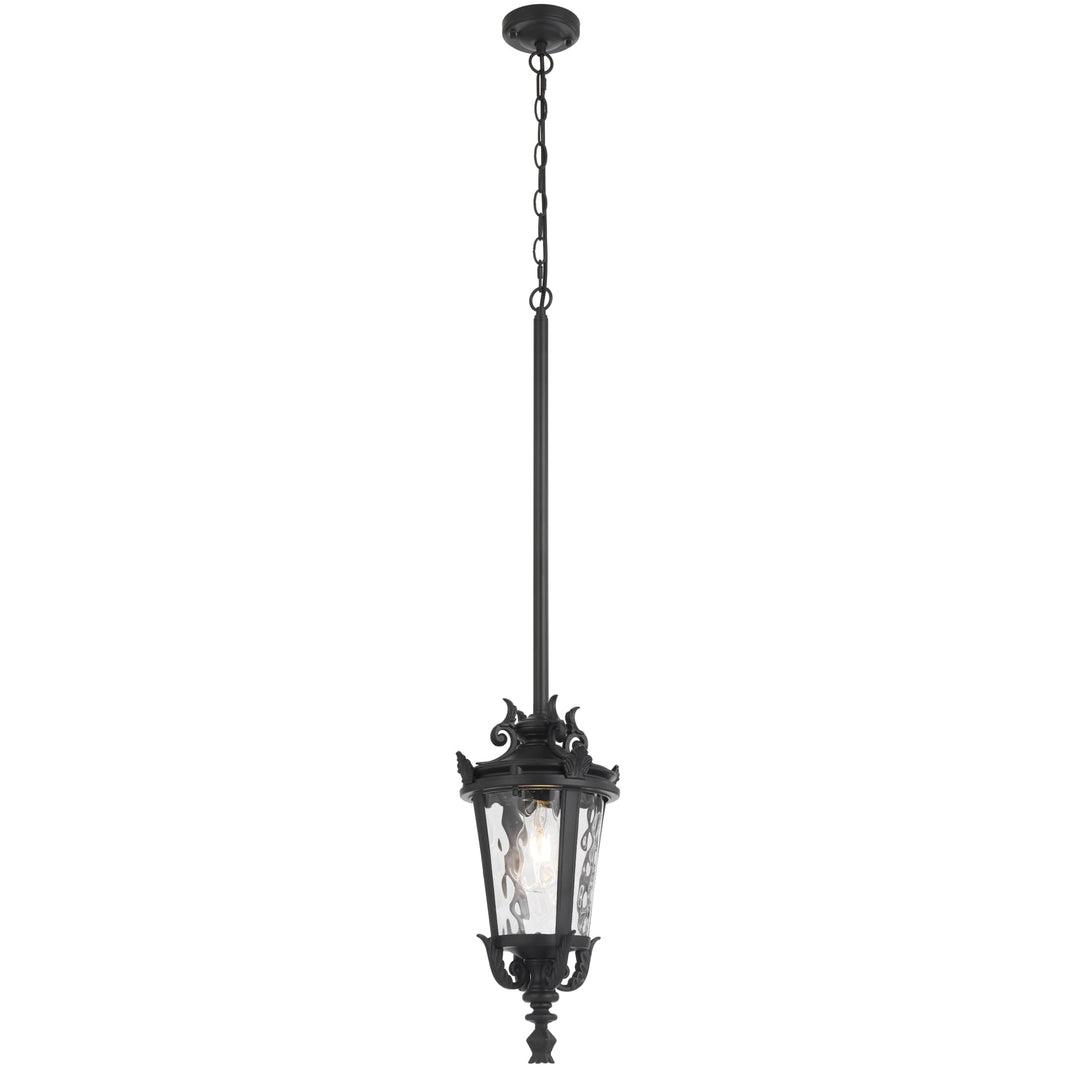 Telbix Pedral Large Outdoor Lantern Pendant with Textured Glass and Multiple Suspension | Black