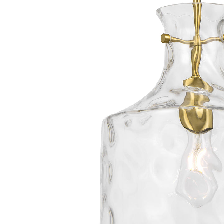 Telbix Perron Modern Glass Pendant with Dimpled Decanter-Inspired Shade | Antique Gold