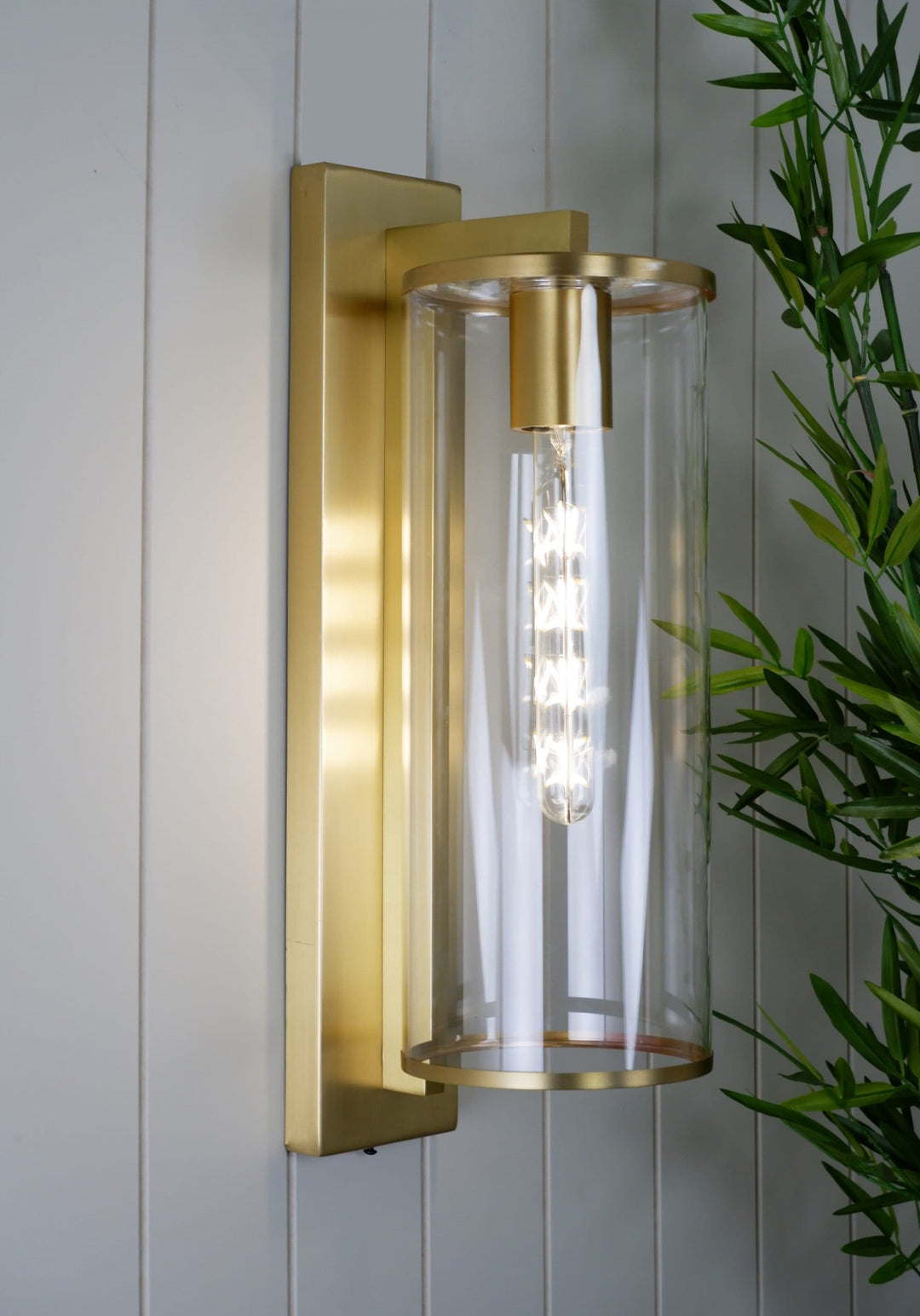 Large Telbix Perova IP44 Industrial Wall Light | Natural Brass