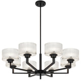 Telbix Moreno II 8 Light Modern Drum Pendant with Ribbed Glass Shade | Black