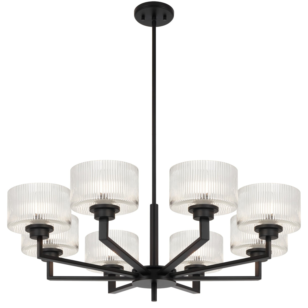 Telbix Moreno II 8 Light Modern Drum Pendant with Ribbed Glass Shade | Black