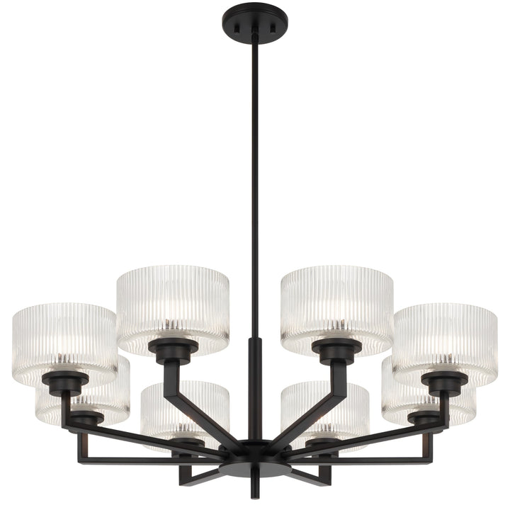 Telbix Moreno II 8 Light Modern Drum Pendant with Ribbed Glass Shade | Black