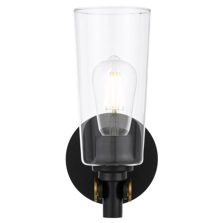 Telbix Delmar 1 Light Wall Lamp | Black & clear glass