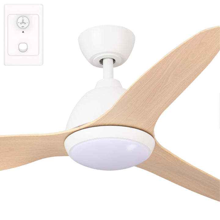 Fanco Breeze 52" AC Ceiling Fan With LED Light and Wall Control | White and Beechwood