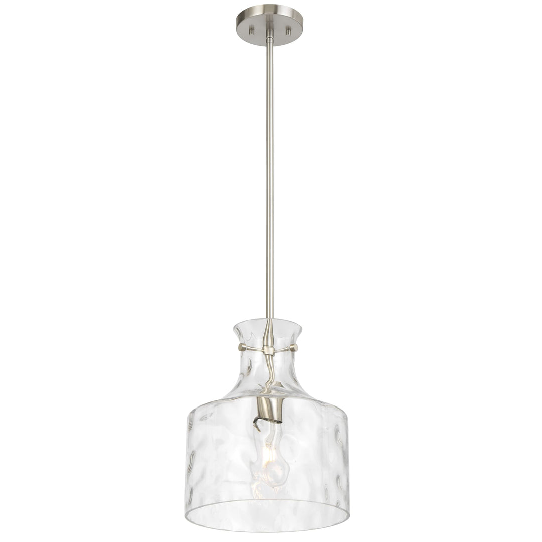 Telbix Perron Modern Glass Pendant with Dimpled Decanter-Inspired Shade | Nickel