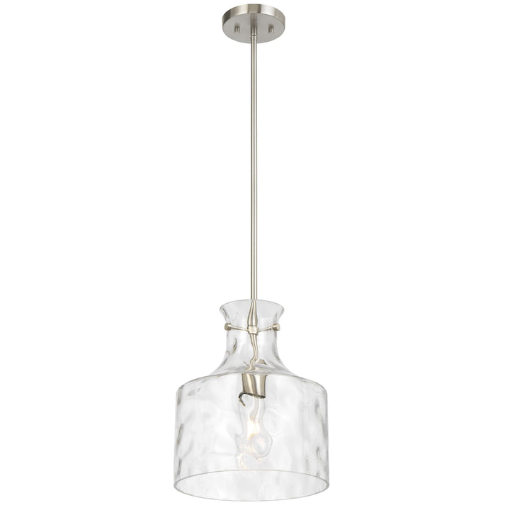 Telbix Perron Modern Glass Pendant with Dimpled Decanter-Inspired Shade | Nickel
