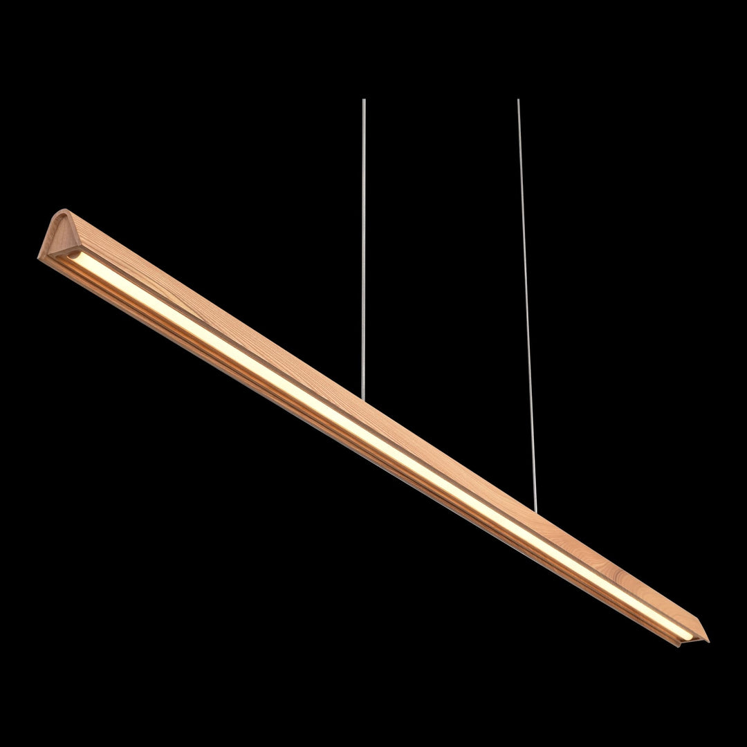 Calibo Avocent 2000mm Slim Timber Triangular Edge LED Linear Pendant | Ash with White