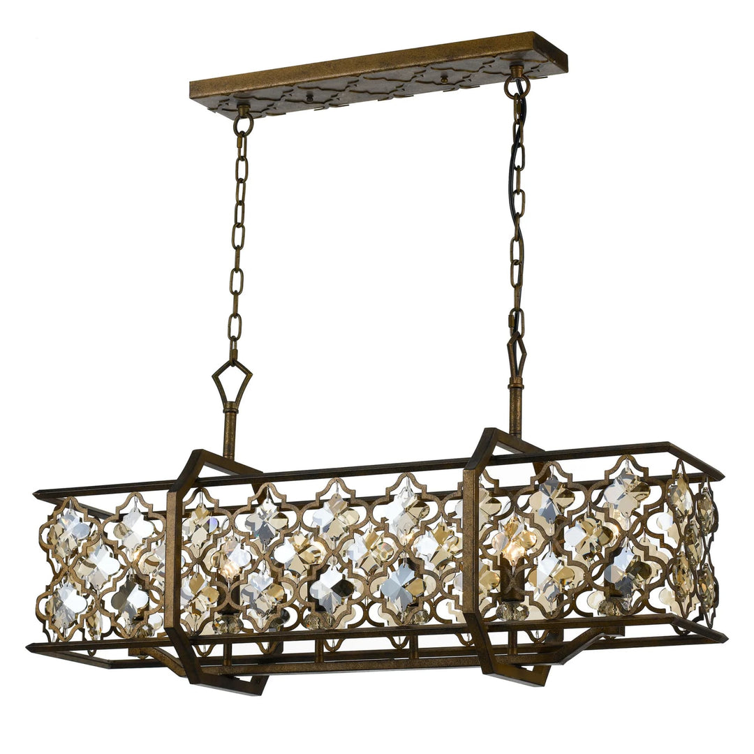 Telbix Mimosa Mocha and Clear Crystal Pendant Light (E14) | 6 Light Rectangular