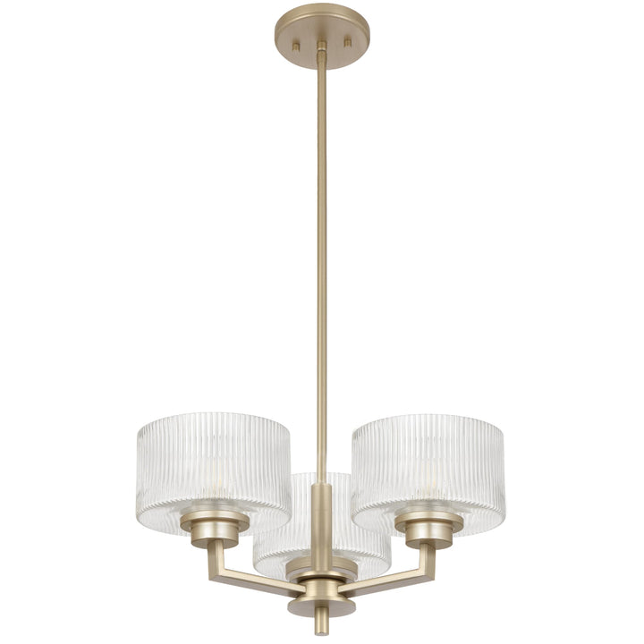 Telbix Moreno II 3 Light Modern Drum Pendant with Ribbed Glass Shade | Antique Silver