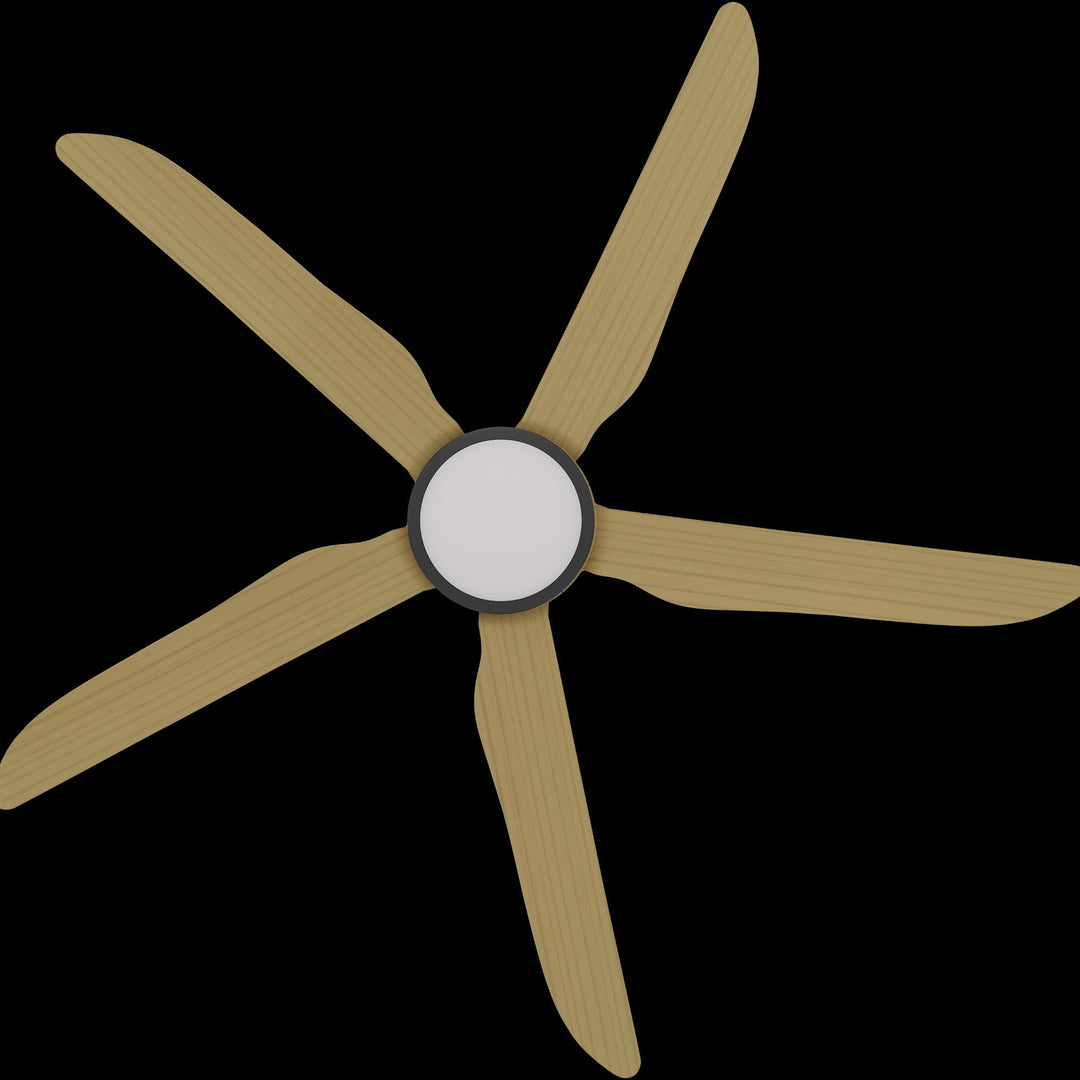 Calibo Storm 56" (1430mm) 5 Blade 18W Tricolour LED Light Indoor/Outdoor DC Ceiling Fan & Remote | Black & Bamboo