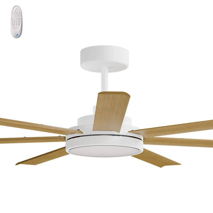 Calibo Alula 60" (1524mm) 7 Blade Indoor/Outdoor DC Ceiling Fan with 24W Light & Remote | White & Teak