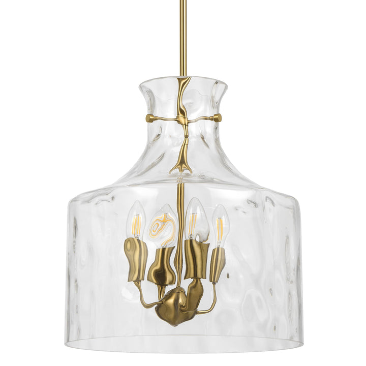 Telbix Perron 4 Light Modern Glass Pendant with Dimpled Decanter-Inspired Shade | Antique Gold
