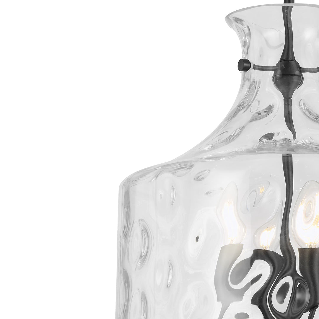Telbix Perron 4 Light Modern Glass Pendant with Dimpled Decanter-Inspired Shade | Black