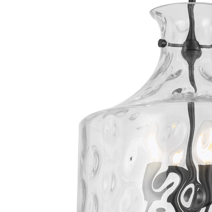 Telbix Perron 4 Light Modern Glass Pendant with Dimpled Decanter-Inspired Shade | Black