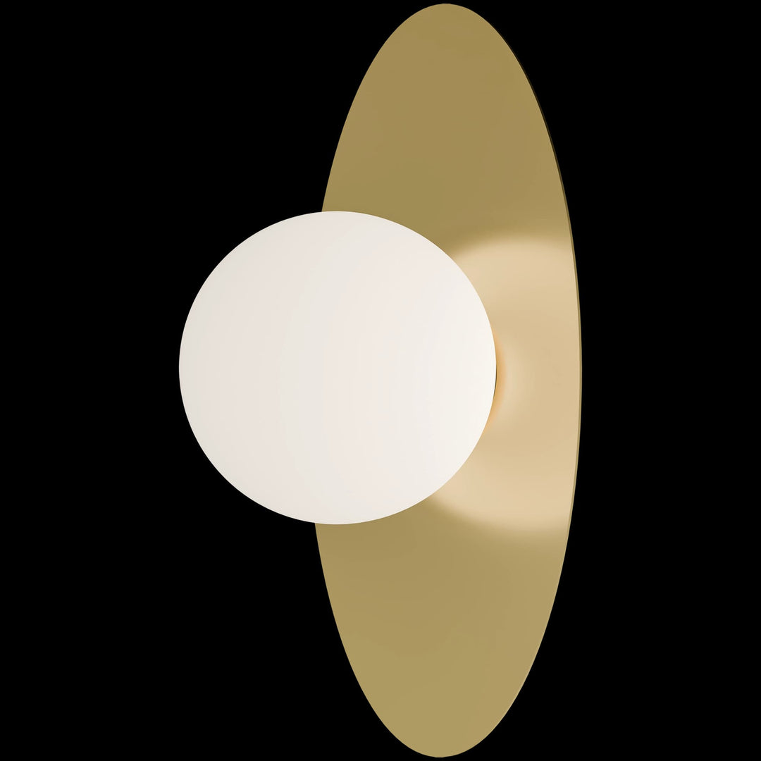 Calibo Crest Opal Glass 120mm Orb Wall Light Oval Plate 300mm | Brass