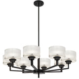 Telbix Moreno II 8 Light Modern Drum Pendant with Ribbed Glass Shade | Black