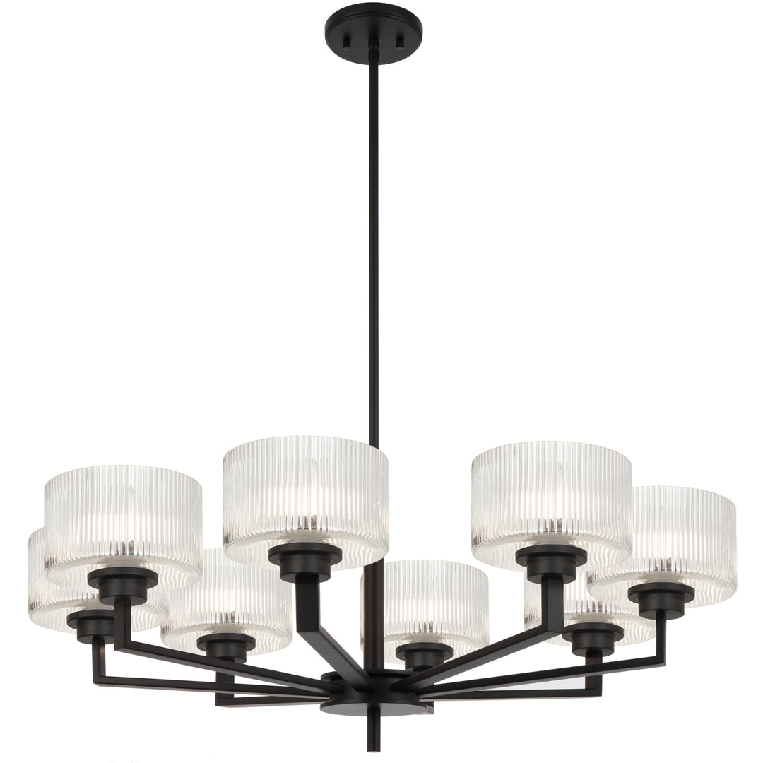 Telbix Moreno II 8 Light Modern Drum Pendant with Ribbed Glass Shade | Black