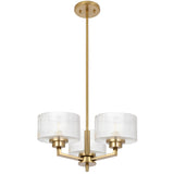 Telbix Moreno II 3 Light Modern Drum Pendant with Ribbed Glass Shade | Antique Gold