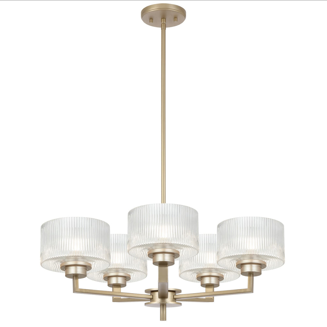 Telbix Moreno II 5 Light Modern Drum Pendant with Ribbed Glass Shade | Antique Silver