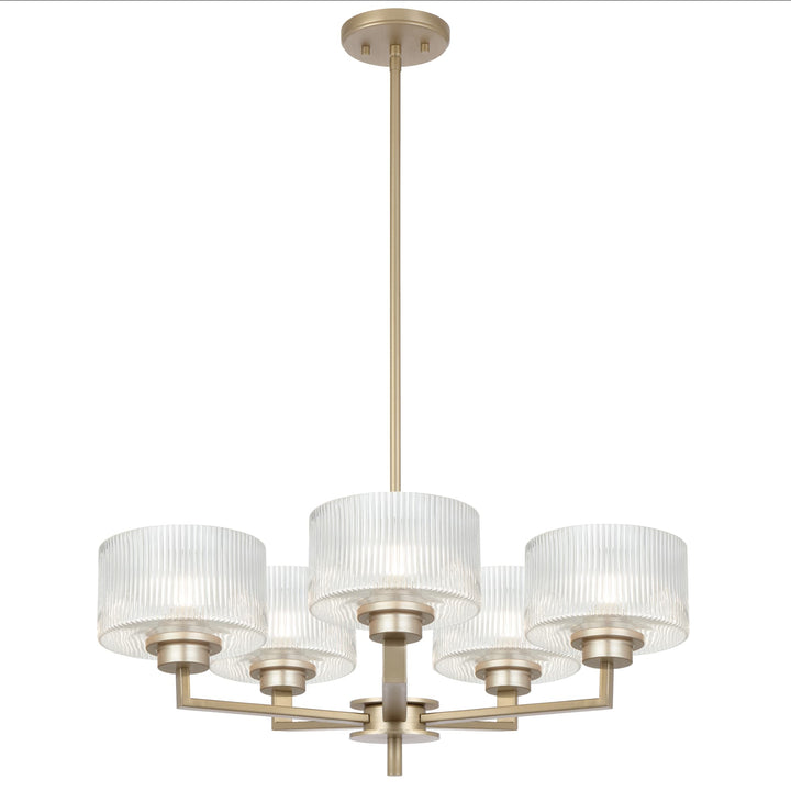 Telbix Moreno II 5 Light Modern Drum Pendant with Ribbed Glass Shade | Antique Silver