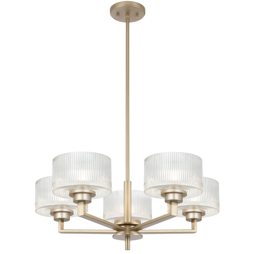 Telbix Moreno II 5 Light Modern Drum Pendant with Ribbed Glass Shade | Antique Silver