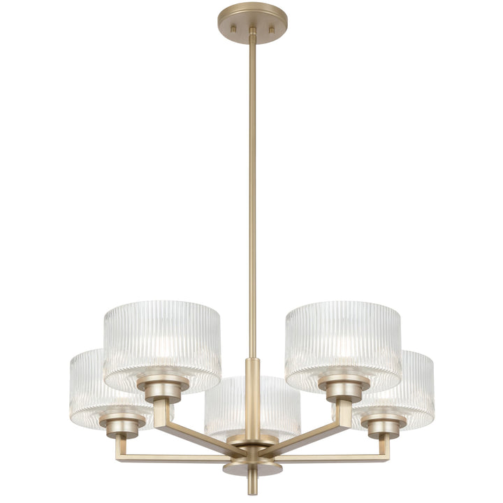 Telbix Moreno II 5 Light Modern Drum Pendant with Ribbed Glass Shade | Antique Silver
