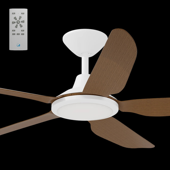 Calibo Storm 48" (1220mm) 5 Blade 18W Tricolour LED Light Indoor/Outdoor DC Ceiling Fan & Remote | White & Koa