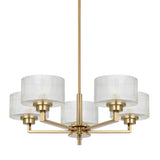 Telbix Moreno II 5 Light Modern Drum Pendant with Ribbed Glass Shade | Antique Gold