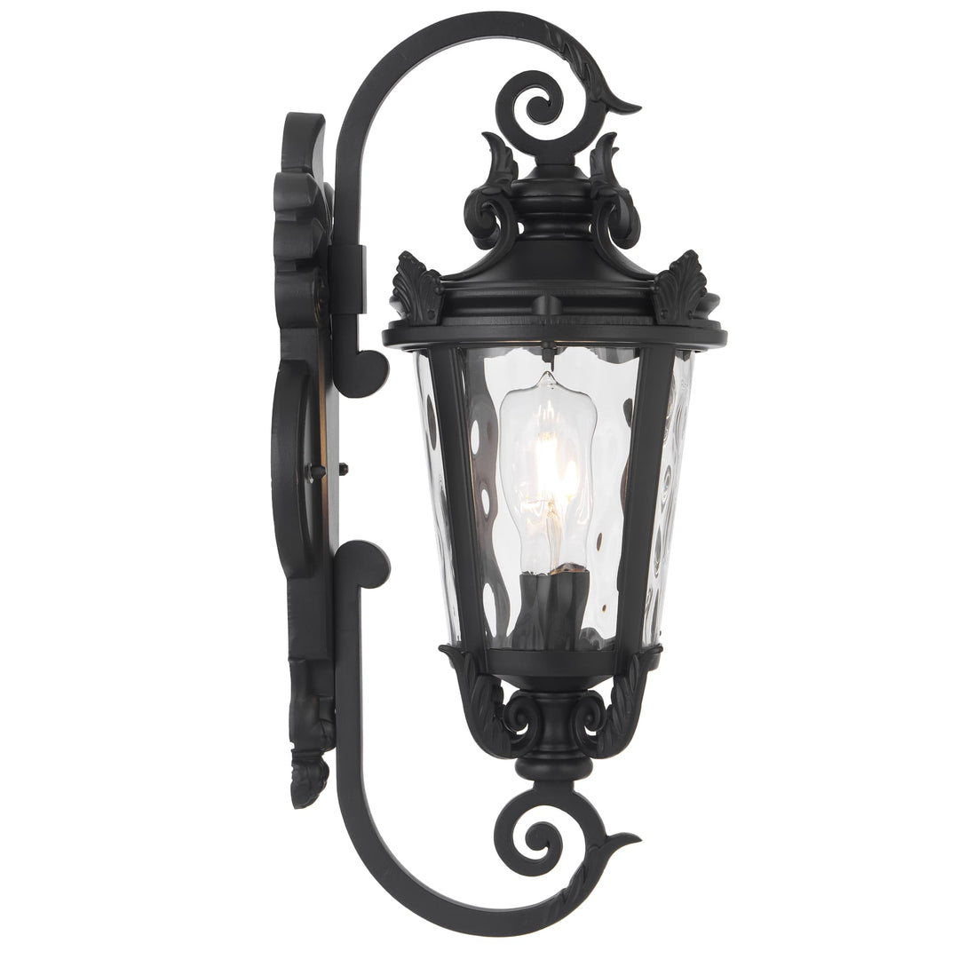 Telbix Pedral Large Classic Lantern-Style Outdoor Wall Light with Textured Glass | Black