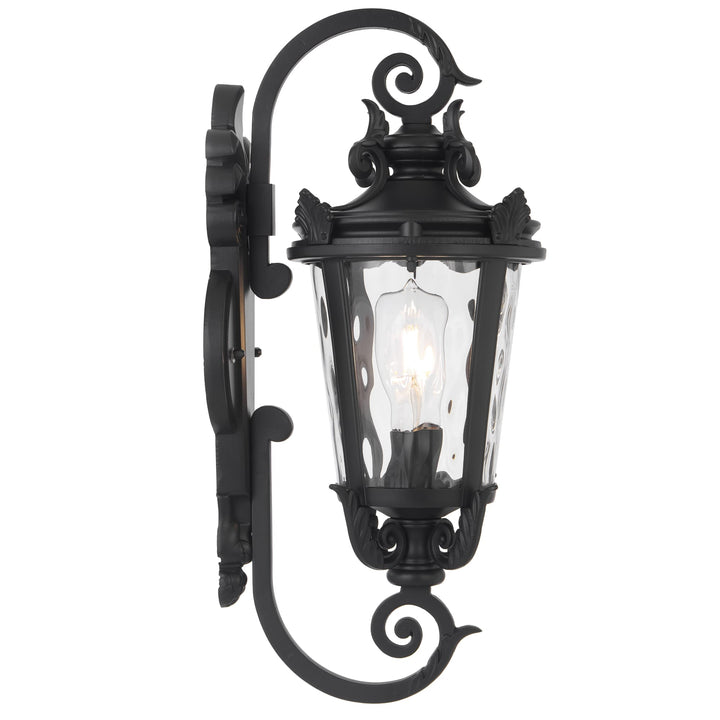 Telbix Pedral Large Classic Lantern-Style Outdoor Wall Light with Textured Glass | Black